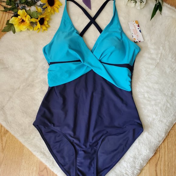 🎊HOST PICK🎊 NWT ENJOY THE SUNSHINE FRONT CROSS RACER-BACK ONE PIECE SWIMSUIT - Picture 2 of 8